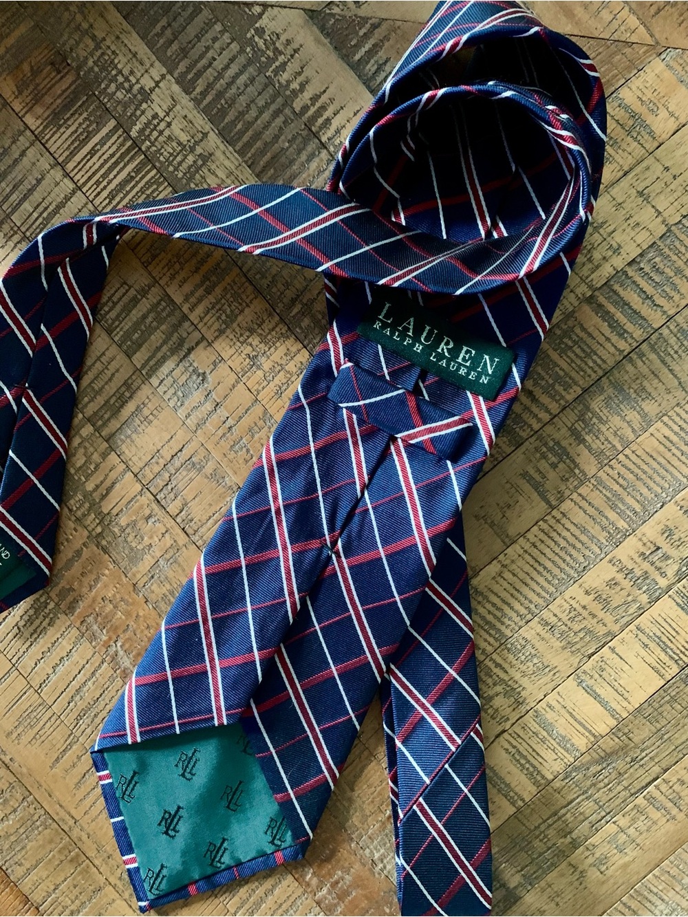 Lauren Ralph Lauren Navy Blue Tie with Red and White Check